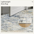 Abstract Rug 5x7 Machine Washable Area Indoor Blue Yellow Low Pile Non-Slip - Image 7