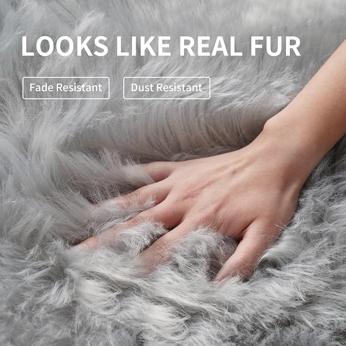 Faux Fur Rug for Bedroom, 2x6ft Grey Plush Area Shag Rugs Floor Carpets for - Image 4