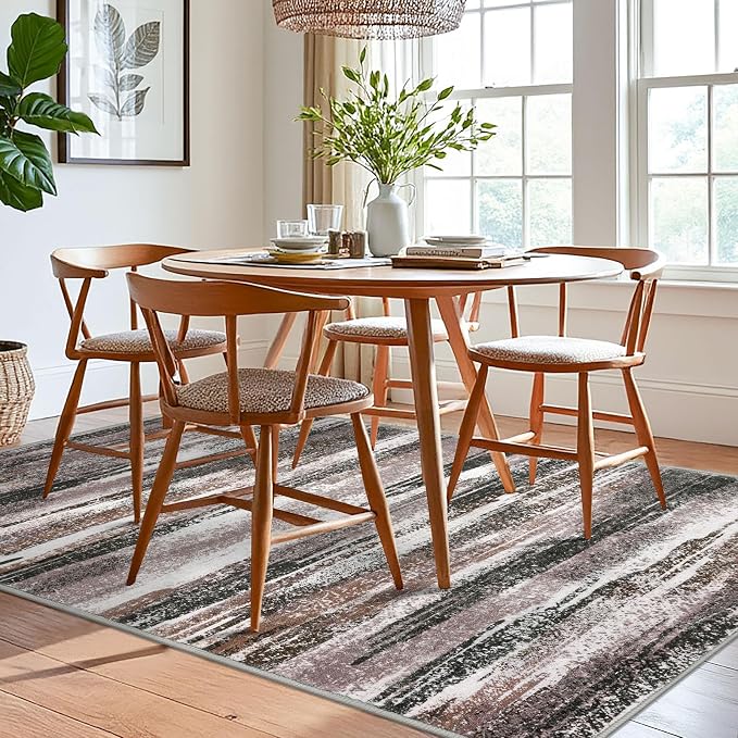 Lansny Modern Abstract 6x9 Machine Washable Living Room Rug Non-Slip Soft - Image 2