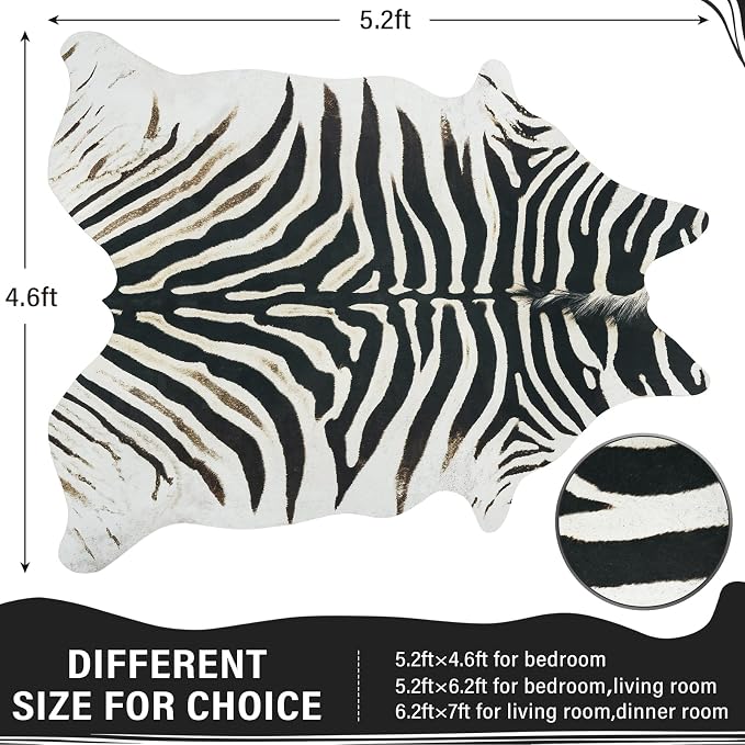 AROGAN Western Faux Fur Zebra Rug, 4.6 x 5.2 Feet Premium Animal Skin Print Rug - Image 2