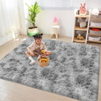 Tie Dye Grey Fluffy Rug for Bedroom 4x6ft Soft Shag Area Rug Mat Bedside Throw - Image 2