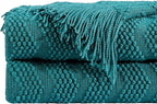 BOURINA Teal Throw Blanket 50x60 Inches Throw Textured Solid Soft Ripple Throws - Image 7