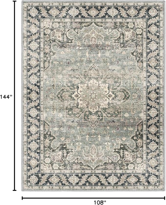 9x12 Area Rugs - 9x12 Washable Area Rug Indoor Vintage Rug Print Rug Low-Pile - Image 2