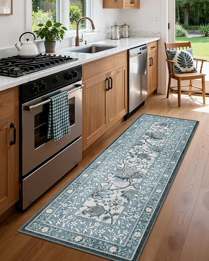 GarveeHome Provence Misty Blue 2x6 Washable Kitchen Runner Rugs Non Slip - Image 2