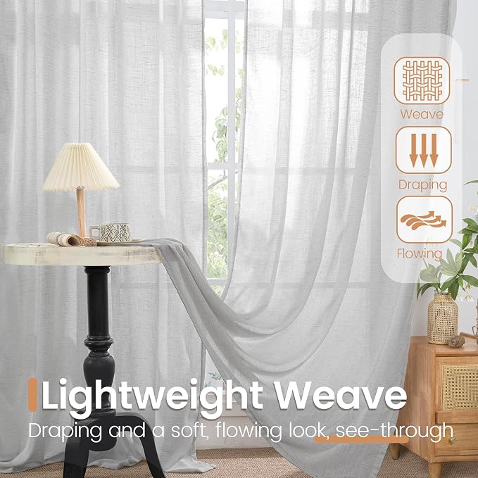 BGment Light Grey Linen Curtains 63 Inches Long - Image 4