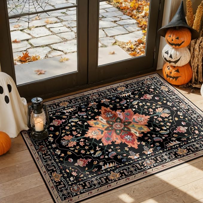 Area Rugs 3'x5' Washable Non-Slip, Floral Vintage Distress Print Pattern - Image 9