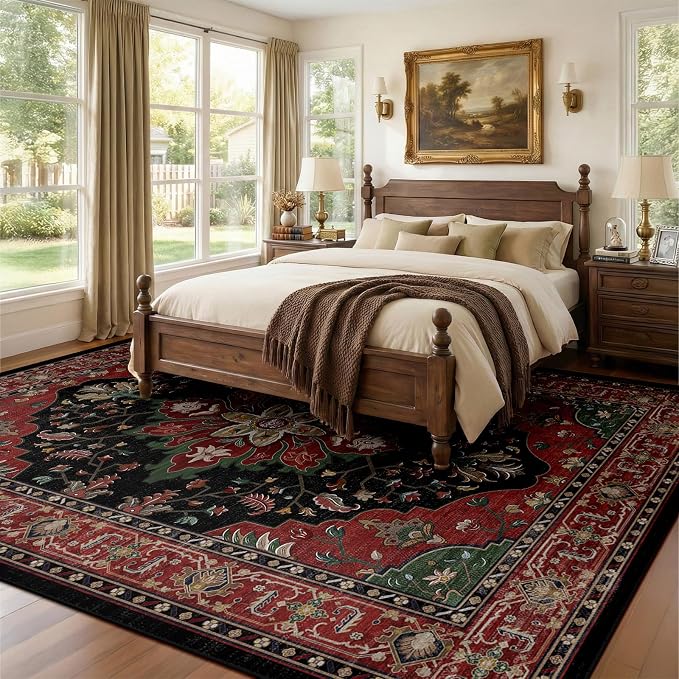 RELEANY Area Rugs 9'x12' Washable Non-Slip, Floral Vintage Distress Print - Image 2
