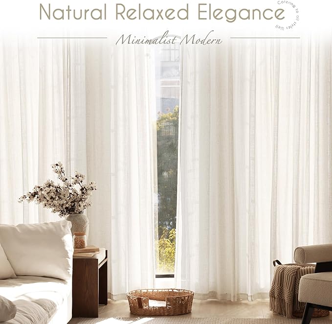 Natural Semi Sheer Linen Curtain 90 inch Length 2 Panels Set Back Tab Light - Image 6