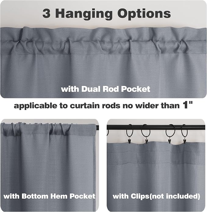 Chyhomenyc Dark Grey Valance for Windows, Light Filtering Faux Linen Decorative - Image 3