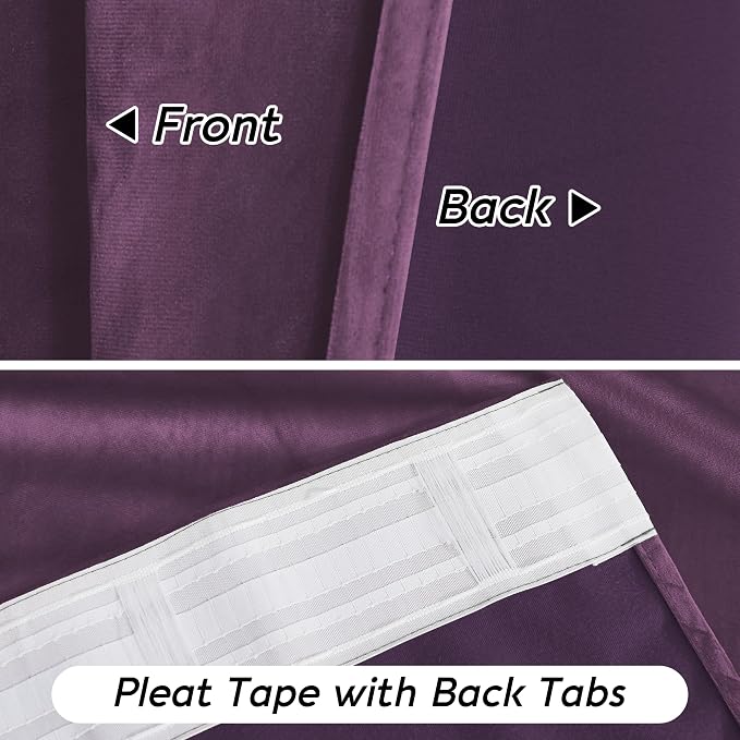 RYB HOME Purple Velvet Curtains 84 inches, Back Tab Soft Fabric Room Darkening - Image 7