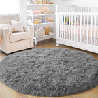 3'x3' Grey Round Rug for Bedroom, Ultra Soft Fluffy Circle Rug for Kids Girls - Image 6