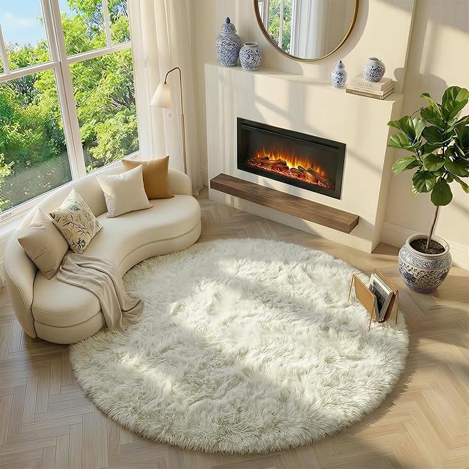 Amdrebio Ivory White Round Rug 5Ft - Image 7
