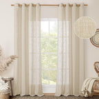LAMIT Linen Sheer Curtains 96 Inches Long 2 Panels Set, Light Filtering - Image 2