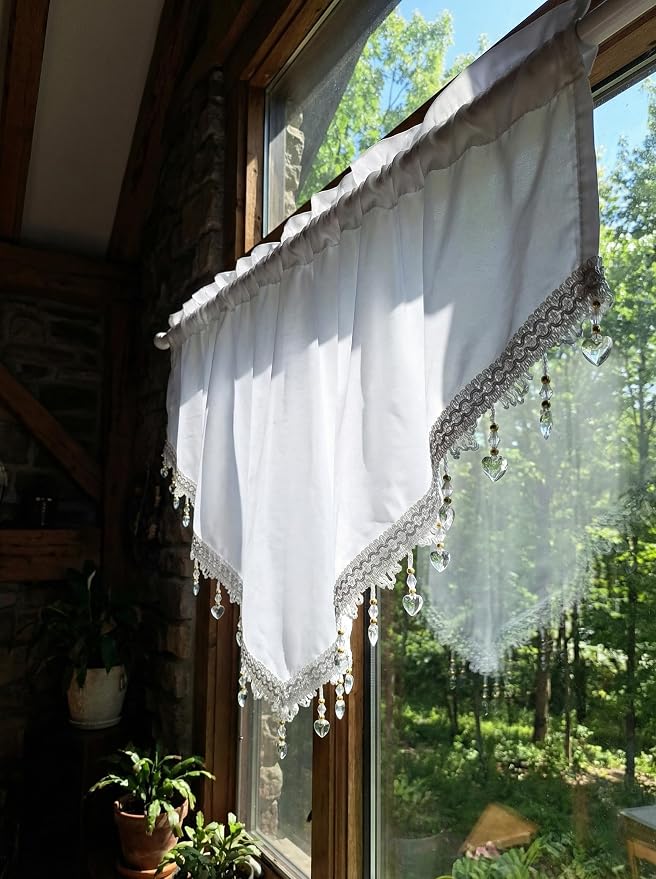 Molaxhome Swag Curtain 51 inch Length Rod Pocket Scalloped Curtain Valance - Image 7