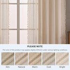 WAZZIO Boho Lace Curtains 90 Inches 2 Panel, Light Filtering Privacy Tassel & - Image 8
