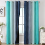 Estelar Textiler Navy Blue and Teal Ombre Blackout Curtains 90 Inches Long 2 - Image 2