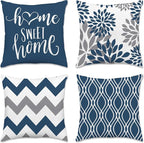Hexagram Geometric Blue Pillow Covers 18x18 Set of 4, Decorative Outdoor Boho by Hexagram