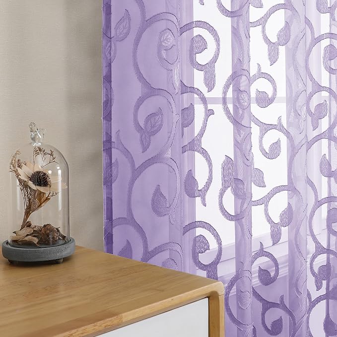 OWENIE Furman Sheer Curtains 45 Inch Length 2 Panels Set - Image 2