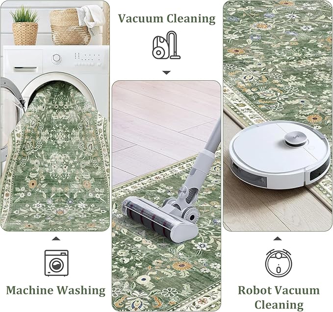 Yamaziot Washable Area Rug 5x7 – Non-Slip Boho Floral Living Room Rug - Image 4