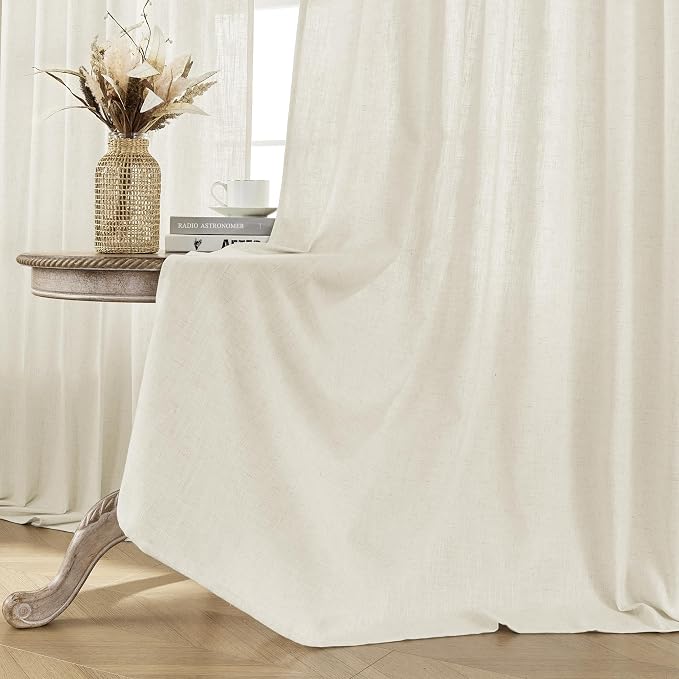 Joydeco Linen Curtains 2 Panel Set, Light Filtering, Ivory on Linen Curtains 84 - Image 4