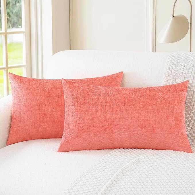 CaliTime Throw Pillow Covers Decorative 12 X 20 Inches Pack of 2 Cozy Chenille by CaliTime
