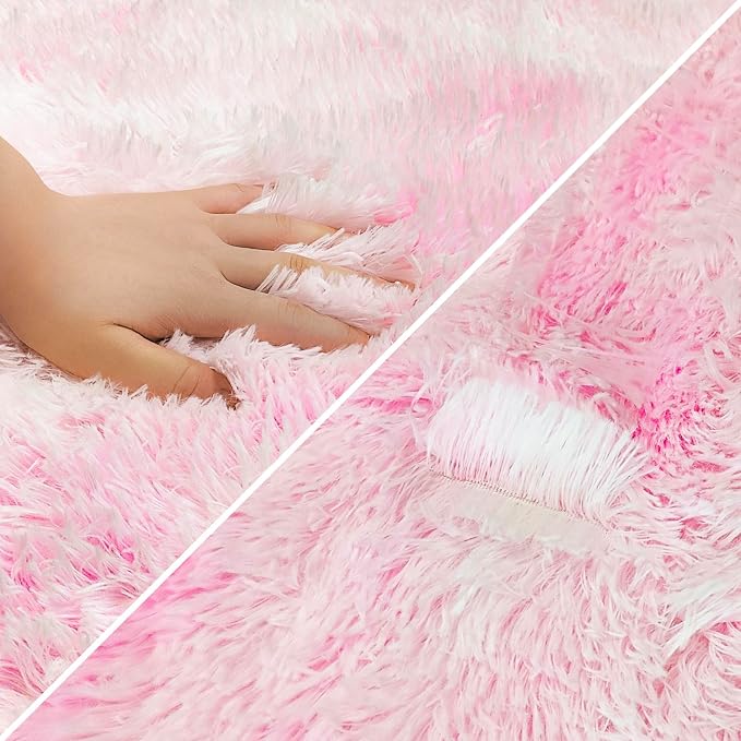Tie-Dye Pink Fluffy Rug for Bedroom 4x6ft Soft Shag Area Rug Mat Bedside Throw - Image 6