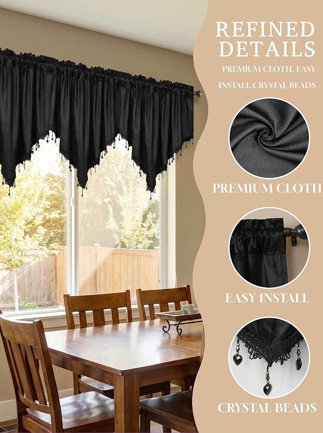 Molaxhome Swag Curtain 51 inch Length Rod Pocket Scalloped Curtain Valance - Image 5
