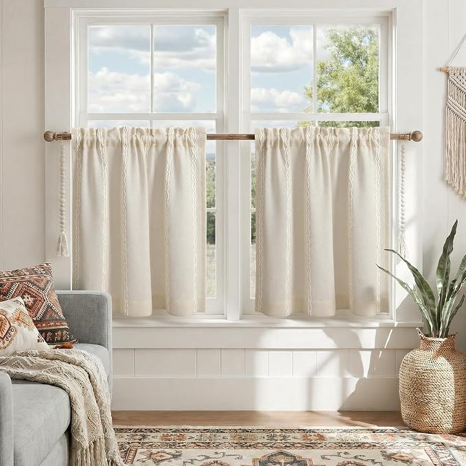 Boho Kitchen Cafe Curtain 24 Inch Length, 36 Inch Width, Single Panel Beige by Unknown