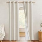 NICETOWN Natural Full Blackout Boho-Chic Linen Curtains 80 inch Long 2 Panels - Image 2