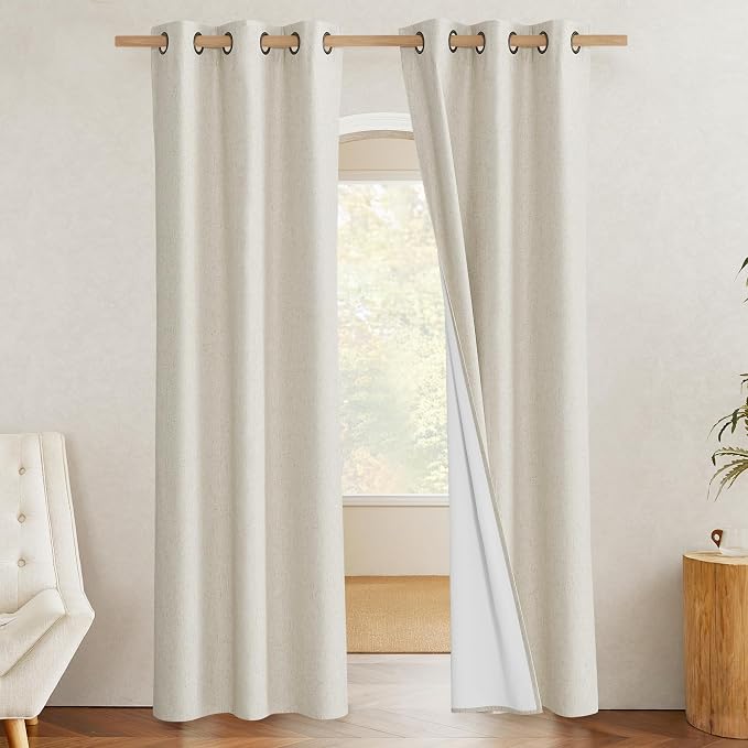 NICETOWN Farmhouse Style 100% Blackout Natural Linen Curtains 90 inches Length - Image 2