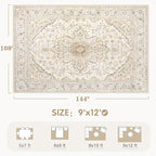 Area Rugs 9x12 Vintage Rug: Large Washable Living Room Rug Retro Medallion - Image 2