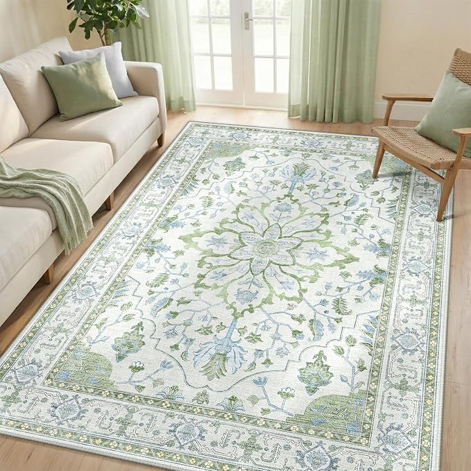 RELEANY Area Rugs 5'x7' Washable Non-Slip, Floral Vintage Distress Print - Image 2