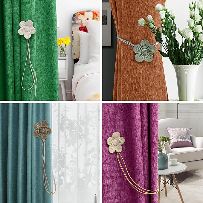 Lewondr Magnetic Curtain Tie, 1 Pair Vintage Resin Flower Curtain Drapery - Image 6
