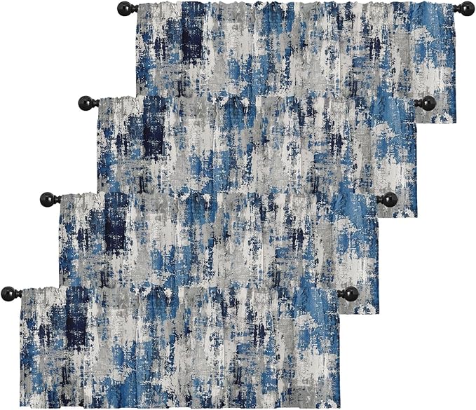 Emvency 4 Pack Valances Window Treatments, Abstract Modern Blue Grey Rustic by Emvency