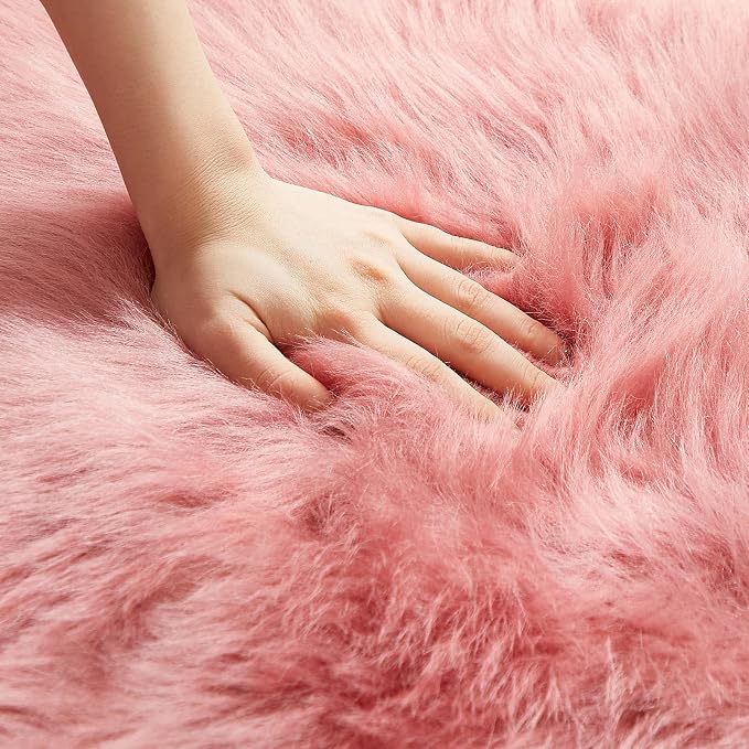 AMTOVO Faux Fur Rug, Blush Pink Small Area Rug, Fluffy Sheepskin Rug, Fuzzy - Image 7