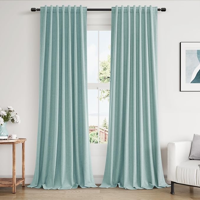 Guken Light Blue 100% Blackout Linen Curtains 108 Inch Length 2 Panels Set by Guken