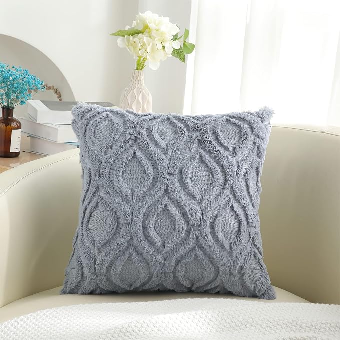 decorUhome Throw Pillow Covers 16x16 Inch Set of 2, Soft Plush Faux Wool Blue - Image 7