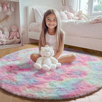 ONASAR Rainbow Round Rugs 6ft for Living Room Bedroom, Fluffy Circle Area Rug - Image 9