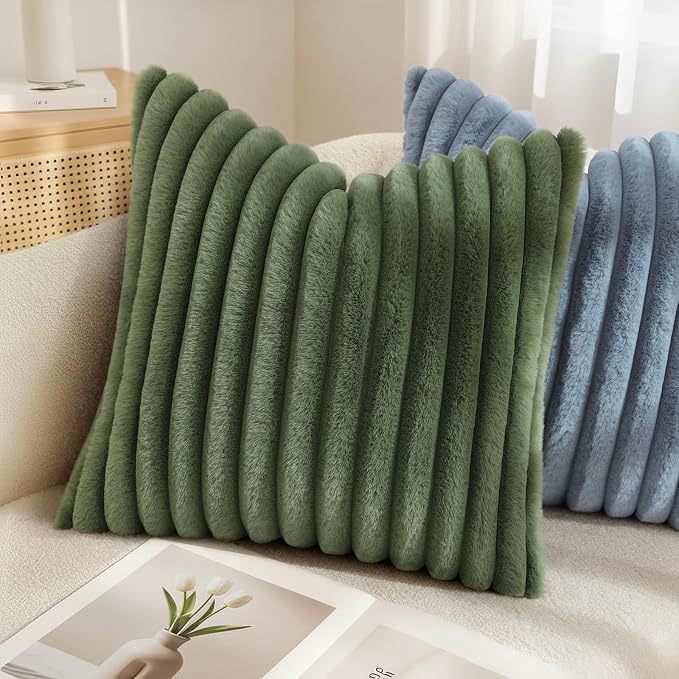 decorUhome Cozy Faux Fur Throw Pillow Covers 16x16 Set of 2 Decorative Soft - Image 6