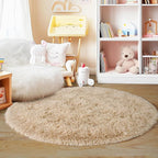 3'x3' Beige Round Rug for Bedroom, Ultra Soft Fluffy Circle Rug for Kids Girls - Image 8