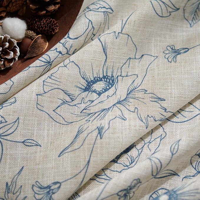 jinchan Floral Linen Curtains for Living Room 96 Inch Length Blue Flower - Image 4