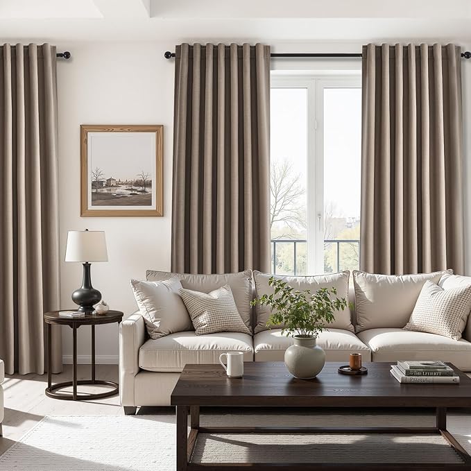 Topfinel 95 inch Bedroom Curtains 2 Panels 100% Blackout Linen Texture Curtain - Image 5