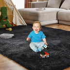 KNZE Super Soft Area Rugs for Living Room 5x7 Black, Fluffy Furry Shaggy Fuzzy - Image 3