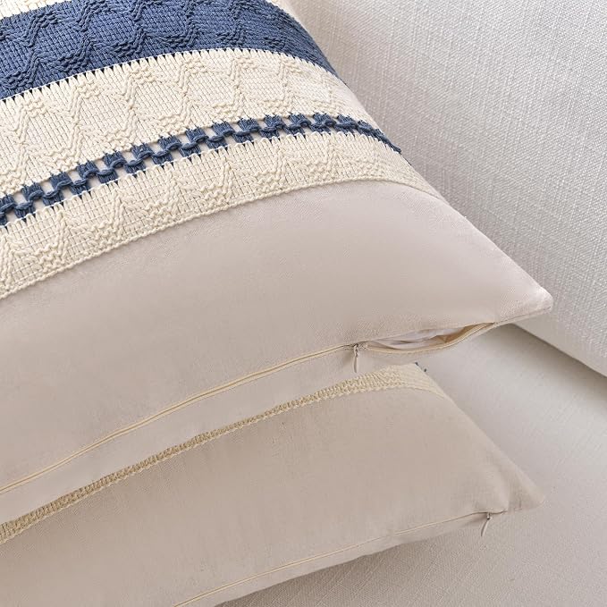 Fancy Homi Set of 1 Dusty Blue Vintage Decorative Throw Pillow Covers 16x16 Inch - Image 3