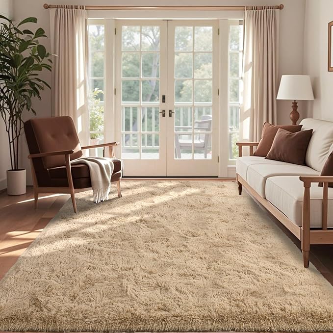 5x7 Ft Shag Beige Rugs for Bedroom Living Room, Ultra Soft Fluffy Furry Area by Cuzwlovita