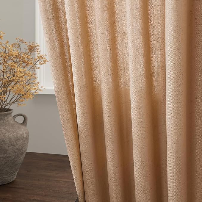 Nanspring Camel Linen Curtains for Living Room 95 Inches Long Back Tab and Rod - Image 9