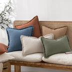 MIULEE Decorative Throw Pillow Covers Neutral Linen Fringe Throw Pillows Set of - Image 2