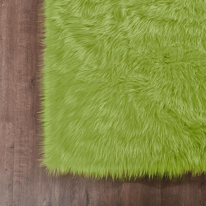 Goolela Lime Green Fluffy Runner Rug 2x6 Faux Fur Fuzzy Furry Rugs - Image 6