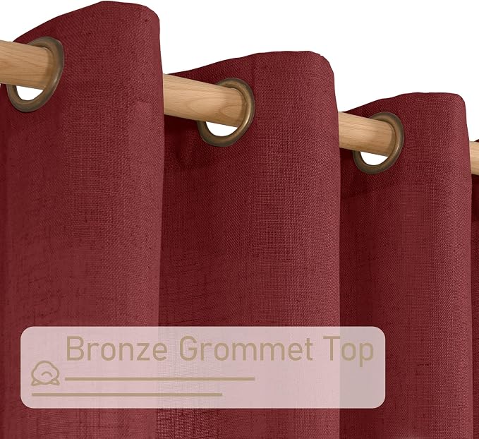 LAMIT 95 inch Linen Curtains for Living Room, Burgundy Red Bronze Grommet - Image 4