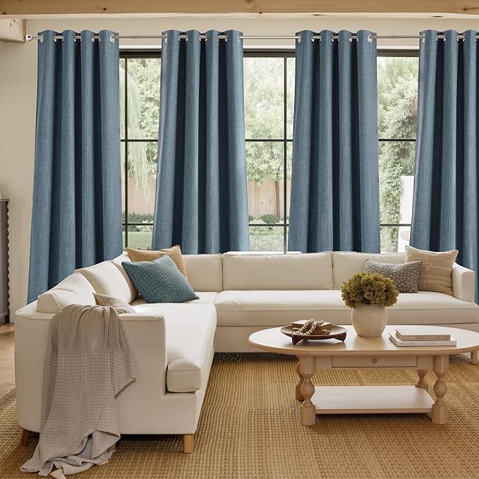 NICETOWN Faux Linen Mist Blue Blackout Curtains 84 inches Long - Image 4